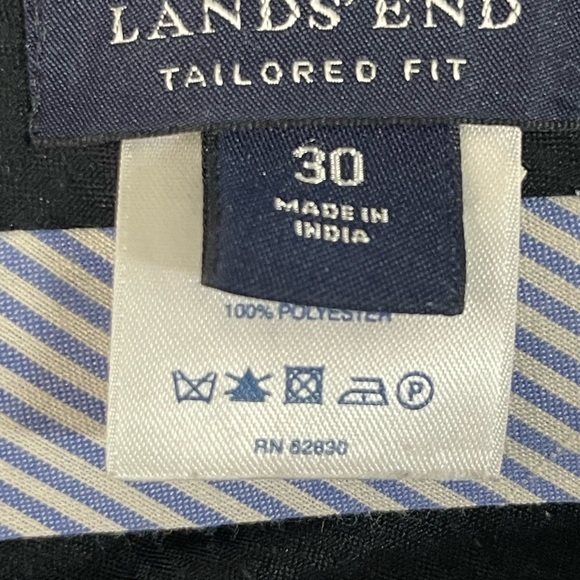 Lands End Men’s Black Wool Double Pleated Cuffed Pants 30 Tailored Fit - Picture 8 of 9
